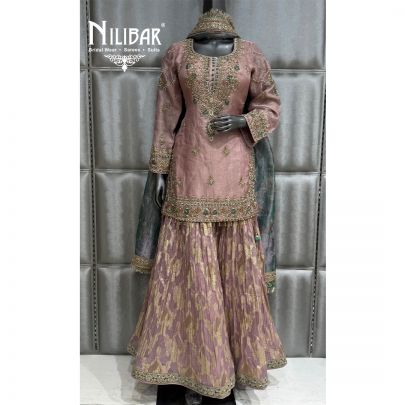 Lavender Crush Tissue & Organza Short Shirt Paired With Garara & Dupatta