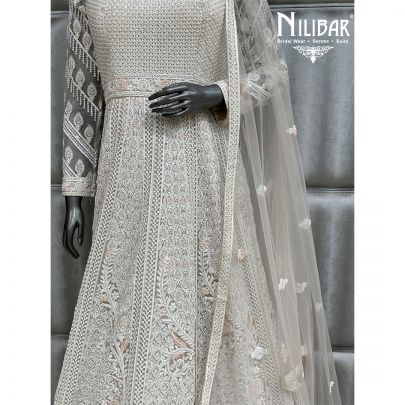 White Georgette Anarkali Suit With Net Dupatta