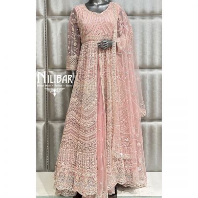 Baby Pink Georgette Anarkali Suit With Net Dupatta