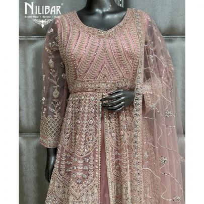 Baby Pink Georgette Anarkali Suit With Net Dupatta