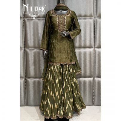 Mehndi Green Georgette Short Shirt Paired With Garara