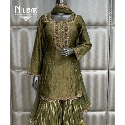 Mehndi Green Georgette Short Shirt Paired With Garara