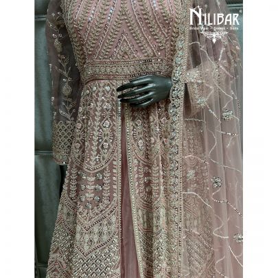 Baby Pink Georgette Anarkali Suit With Net Dupatta