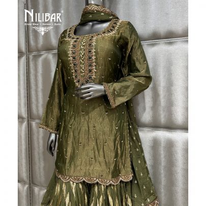 Mehndi Green Georgette Short Shirt Paired With Garara