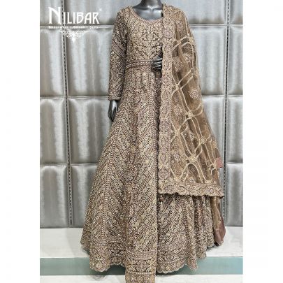 Light Brown Georgette Anarkali Suit With Net Dupatta