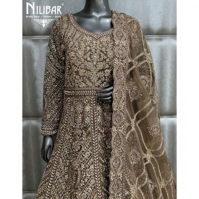 Light Brown Georgette Anarkali Suit With Net Dupatta
