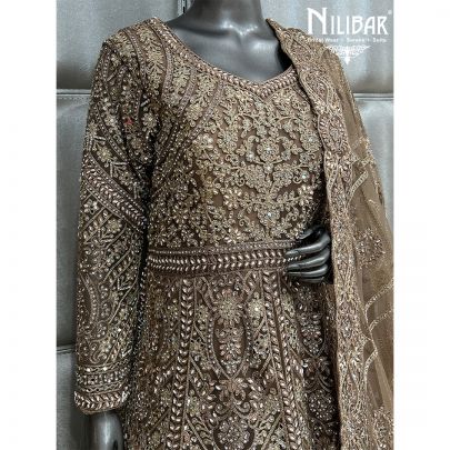Light Brown Georgette Anarkali Suit With Net Dupatta