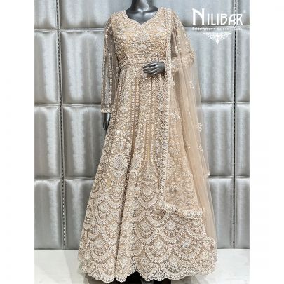 Ivory Georgette Anarkali Suit With Net Dupatta