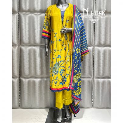 Mustard Yellow Muslin Printed Pant Suit