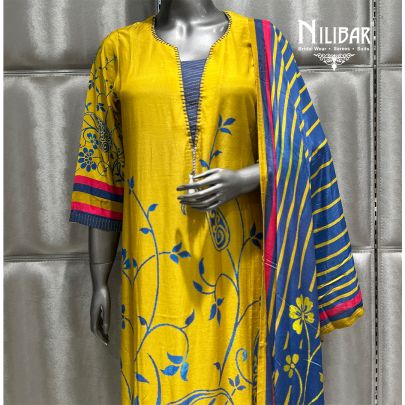 Mustard Yellow Muslin Printed Pant Suit