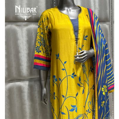 Mustard Yellow Muslin Printed Pant Suit