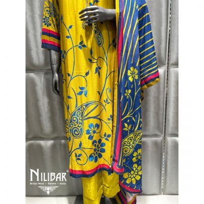 Mustard Yellow Muslin Printed Pant Suit