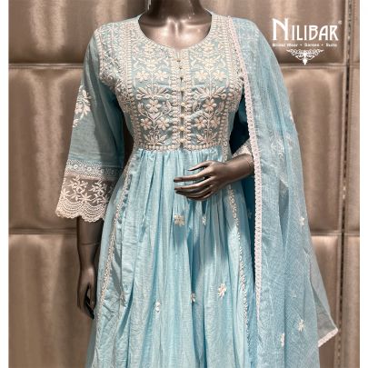 Ice Blue Cotton Anarkali Suit