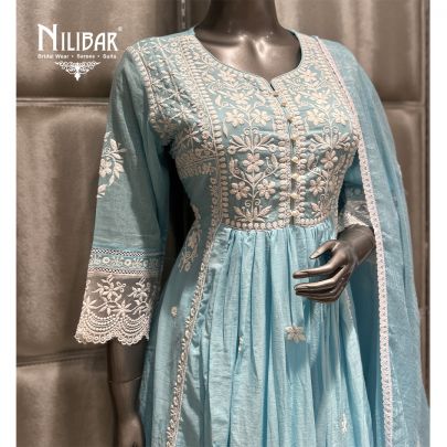 Ice Blue Cotton Anarkali Suit