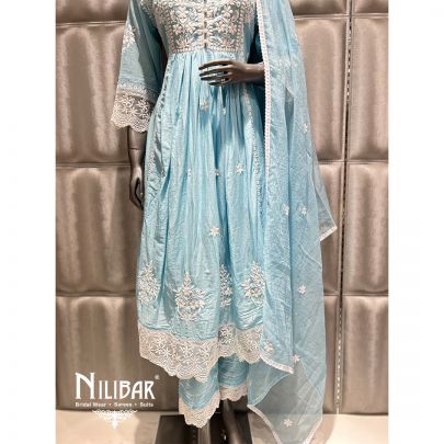 Ice Blue Cotton Anarkali Suit