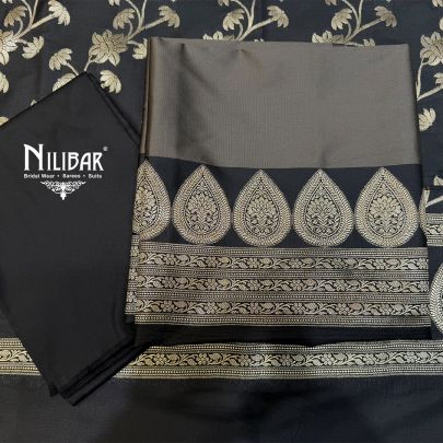 Black & Beige Banarasi Silk Shirt & Dupatta Paired With Silk Bottom