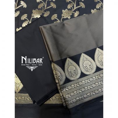 Black & Beige Banarasi Silk Shirt & Dupatta Paired With Silk Bottom