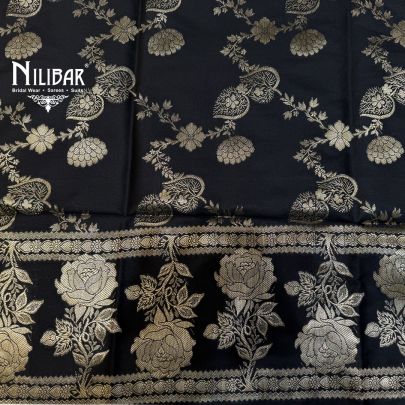 Black & Peach Banarasi Silk Shirt & Dupatta Paired With Silk Bottom