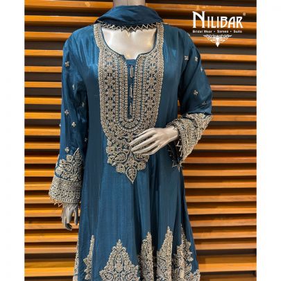 Peacock Chinnon A Line Anarkali Paired With Pants & Dupatta