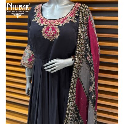 Black Georgette Anarkali Paired With Printed Dupatta