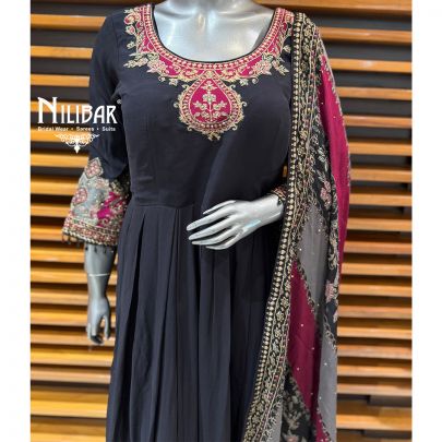 Black Georgette Anarkali Paired With Printed Dupatta