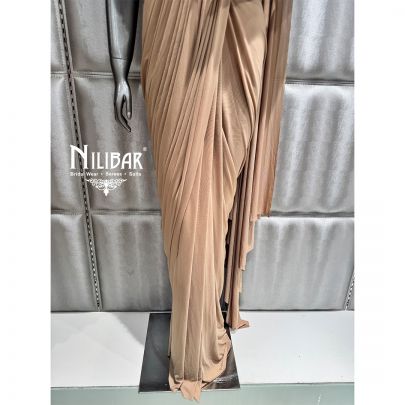 Beige Lycra Embroidered Drape Saree