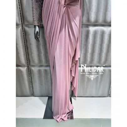 Pink Lycra Embroidered Drape Saree