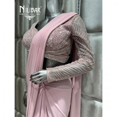 Pink Lycra Embroidered Drape Saree