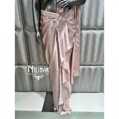 Light Pink Lycra Embroidered Drape Saree