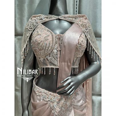 Light Pink Lycra Embroidered Drape Saree
