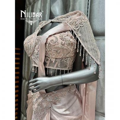 Light Pink Lycra Embroidered Drape Saree
