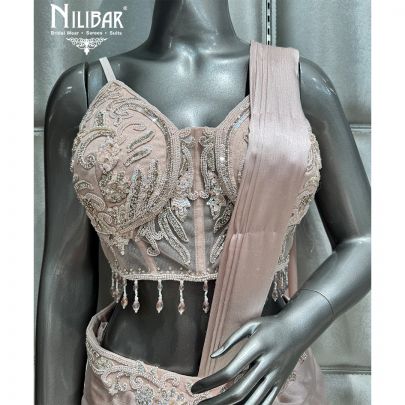 Light Pink Lycra Embroidered Drape Saree