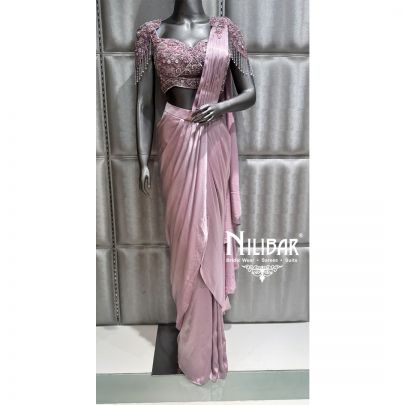 Purple Lycra Embroidered Drape Saree