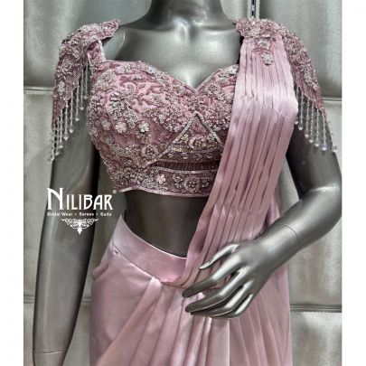 Purple Lycra Embroidered Drape Saree