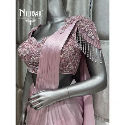 Purple Lycra Embroidered Drape Saree