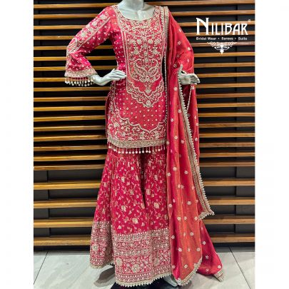 Dark Rose Pink Lamé Silk Garara Set