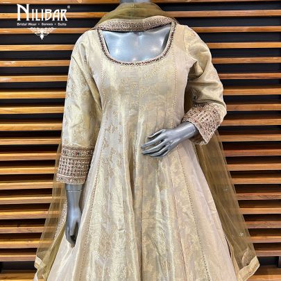 Beige Gold Lamé Silk Anarkali Suit