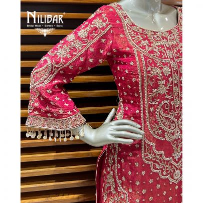 Dark Rose Pink Lamé Silk Garara Set