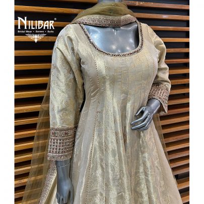 Beige Gold Lamé Silk Anarkali Suit