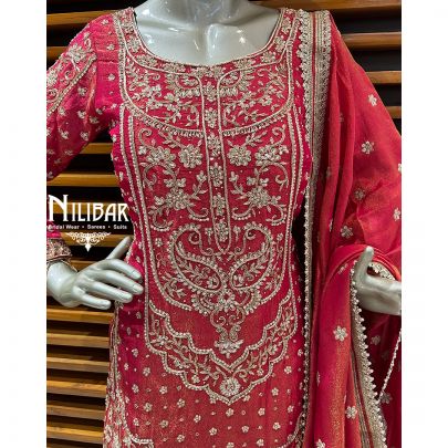 Dark Rose Pink Lamé Silk Garara Set