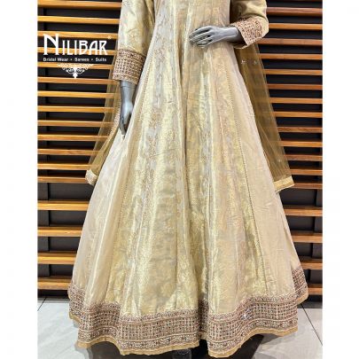 Beige Gold Lamé Silk Anarkali Suit