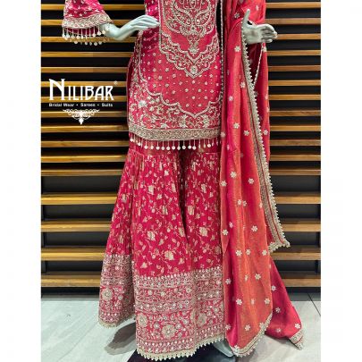 Dark Rose Pink Lamé Silk Garara Set