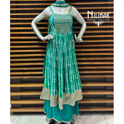 Green Silk Anarkali With Palazzo Suit