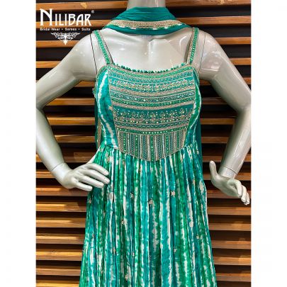 Green Silk Anarkali With Palazzo Suit