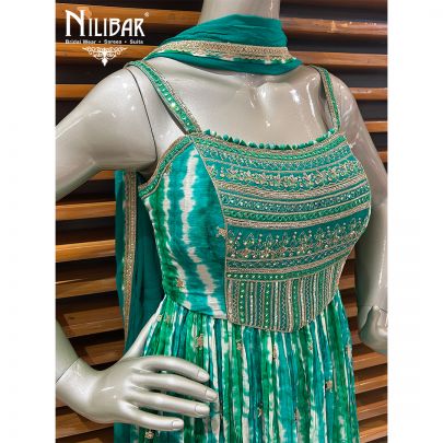 Green Silk Anarkali With Palazzo Suit