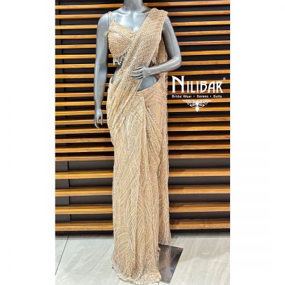 Light Beige Net Drape Saree