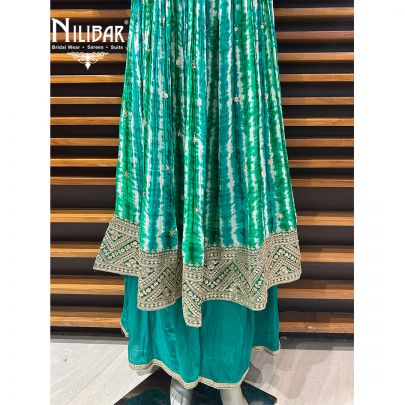 Green Silk Anarkali With Palazzo Suit