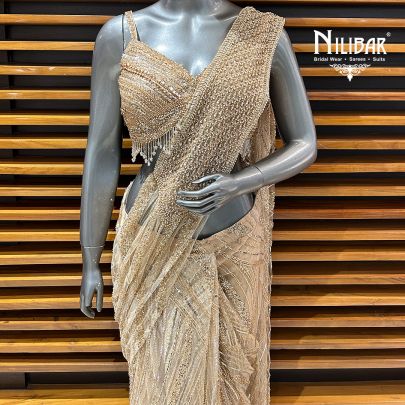 Light Beige Net Drape Saree