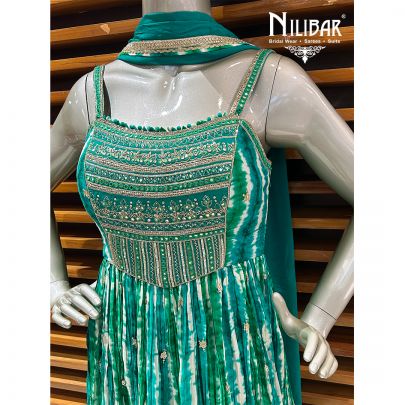 Green Silk Anarkali With Palazzo Suit