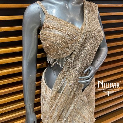 Light Beige Net Drape Saree